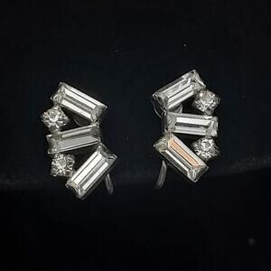 Parco Prov Rhinestone Screw Back Earrings Vintage 1960s Glam Costume Jewelry